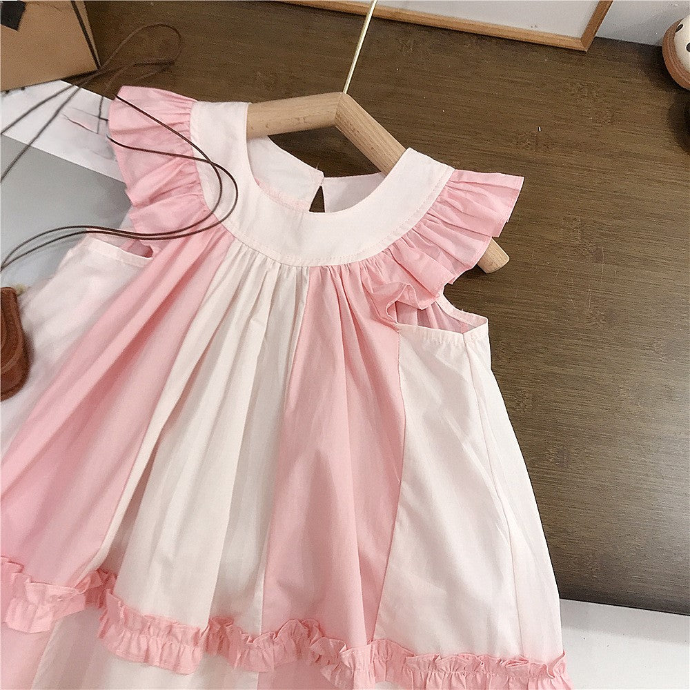 (In Production)Girls Spring&Summer Pink Flying Sleeves Dress