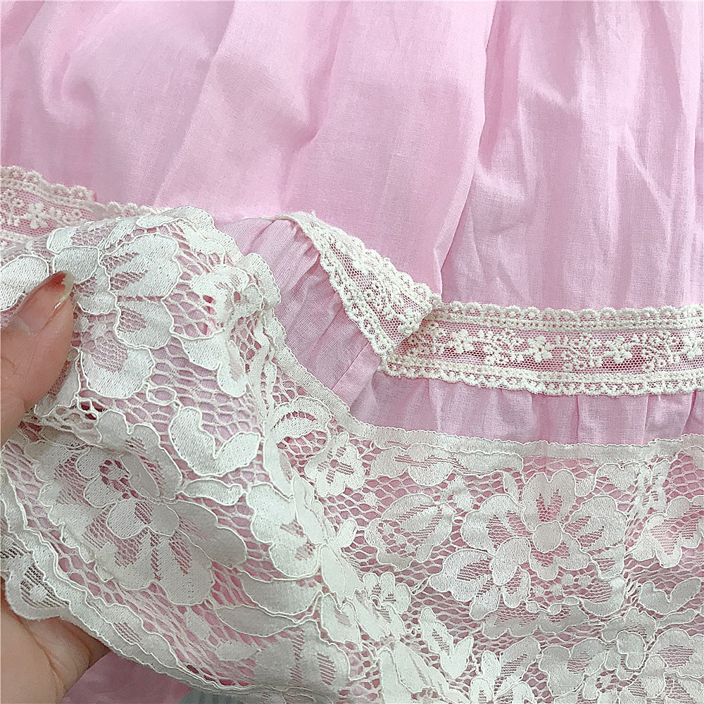 (In Production)Girls Spring&Summer Pink Cotton Lace Dress