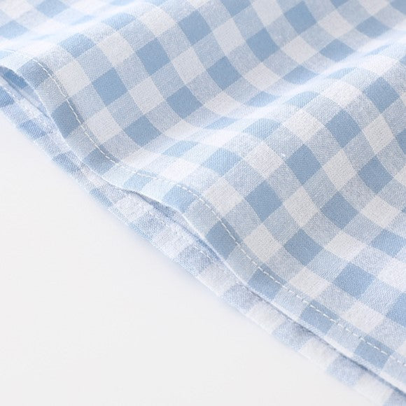 (Pre Order)Girls Spring and Summer Baby Blue Plaid Cotton Dress