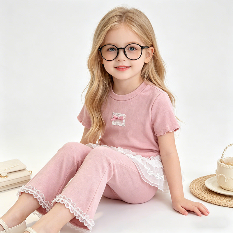 (In Production)Girls Summer Ruffled Lace Outfit Set