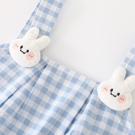 (Pre Order)Toddler Girls Spring and Summer Baby Blue Plaid Cotton Romper