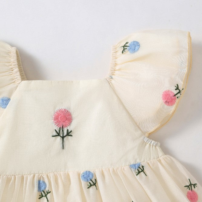 (Pre Order 2 Weeks)Toddler Girls Floral Embroidery Gauzy Romper