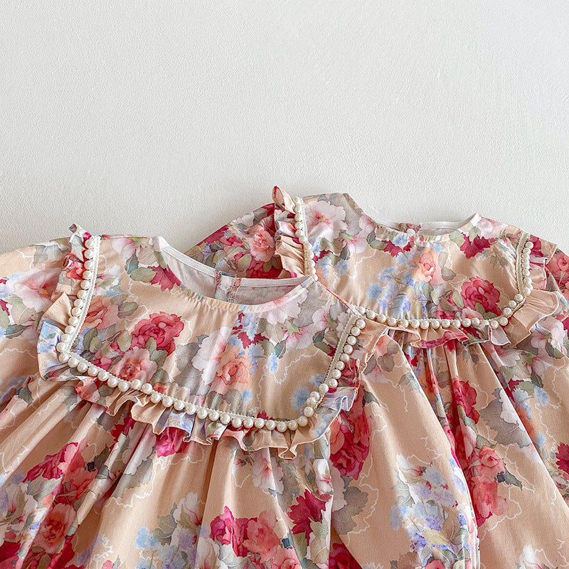 (Pre Order 2 Weeks)Sisters Fall Floral Print Ruffle Dress&Romper