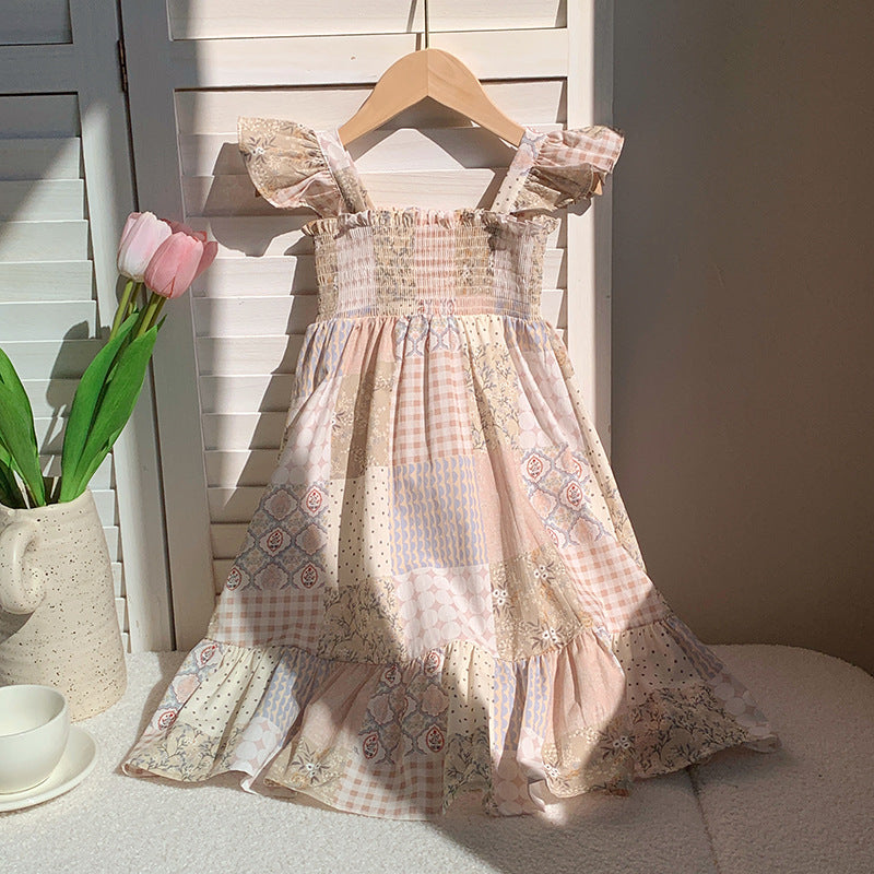 (In Production)Girls Spring&Summer Print Smocked Dress