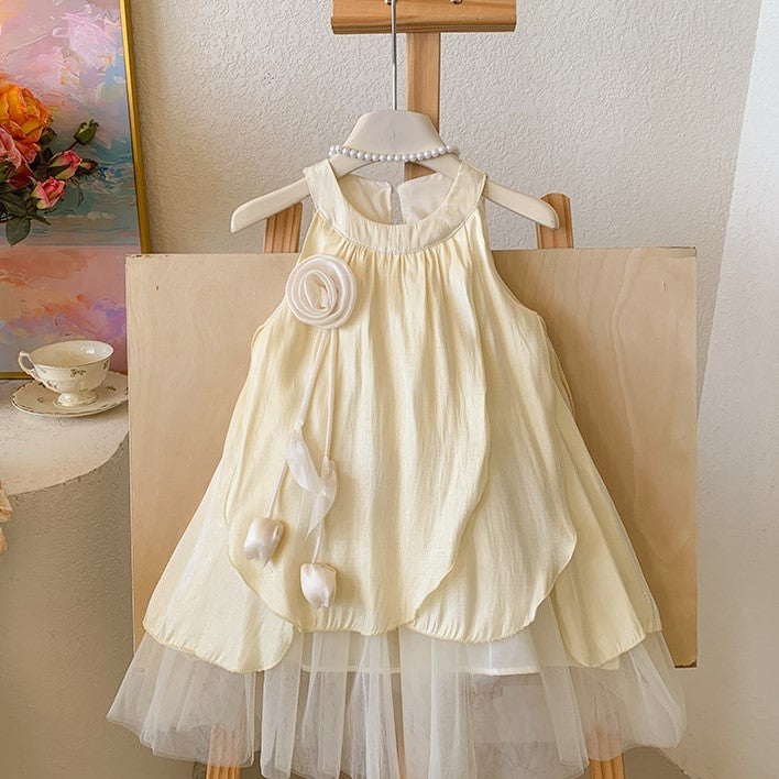 (In Production)Girls Spring&Summer Floral Mesh Halter Dress