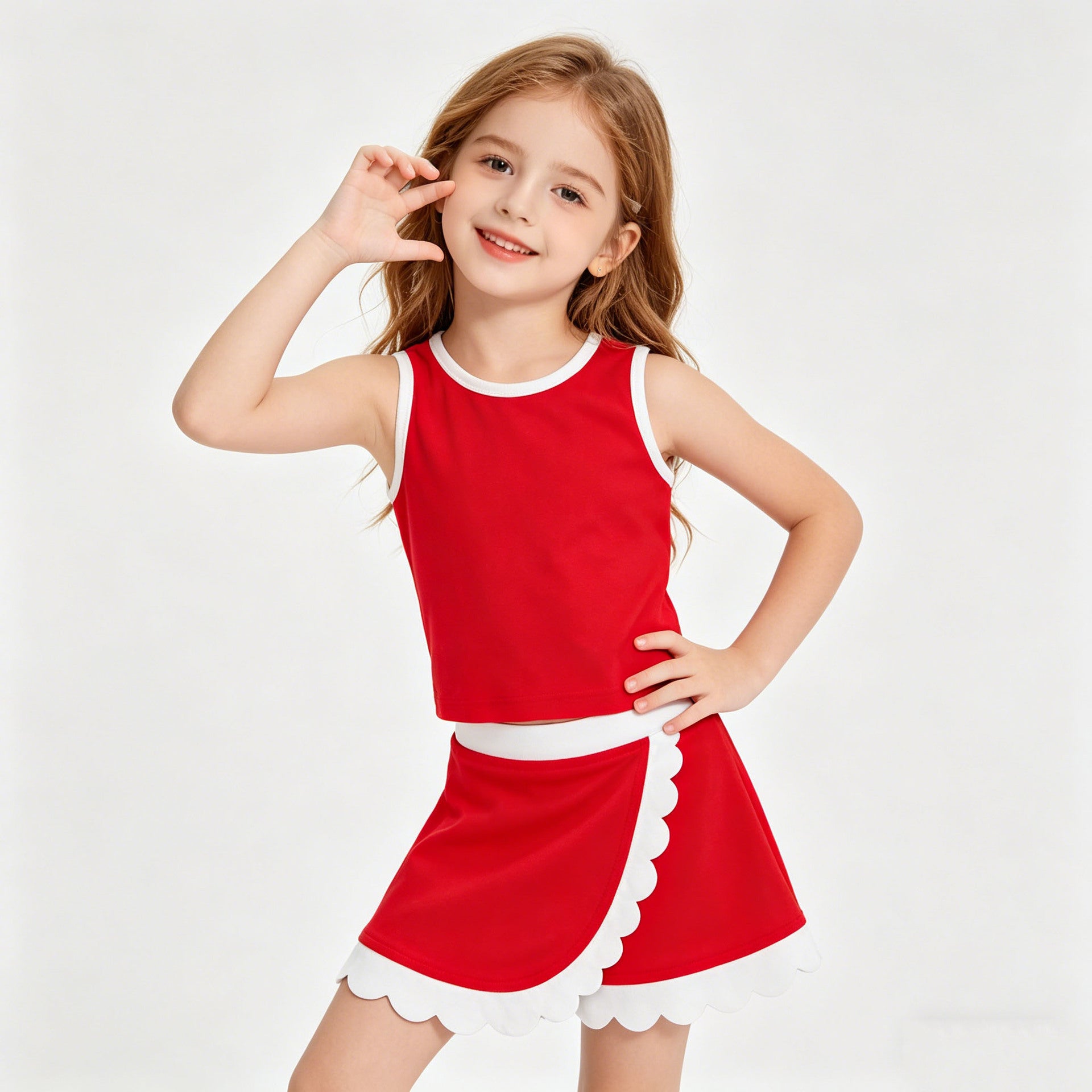 (In Production)Girls Spring&Summer Yoga Scallop Skort Set