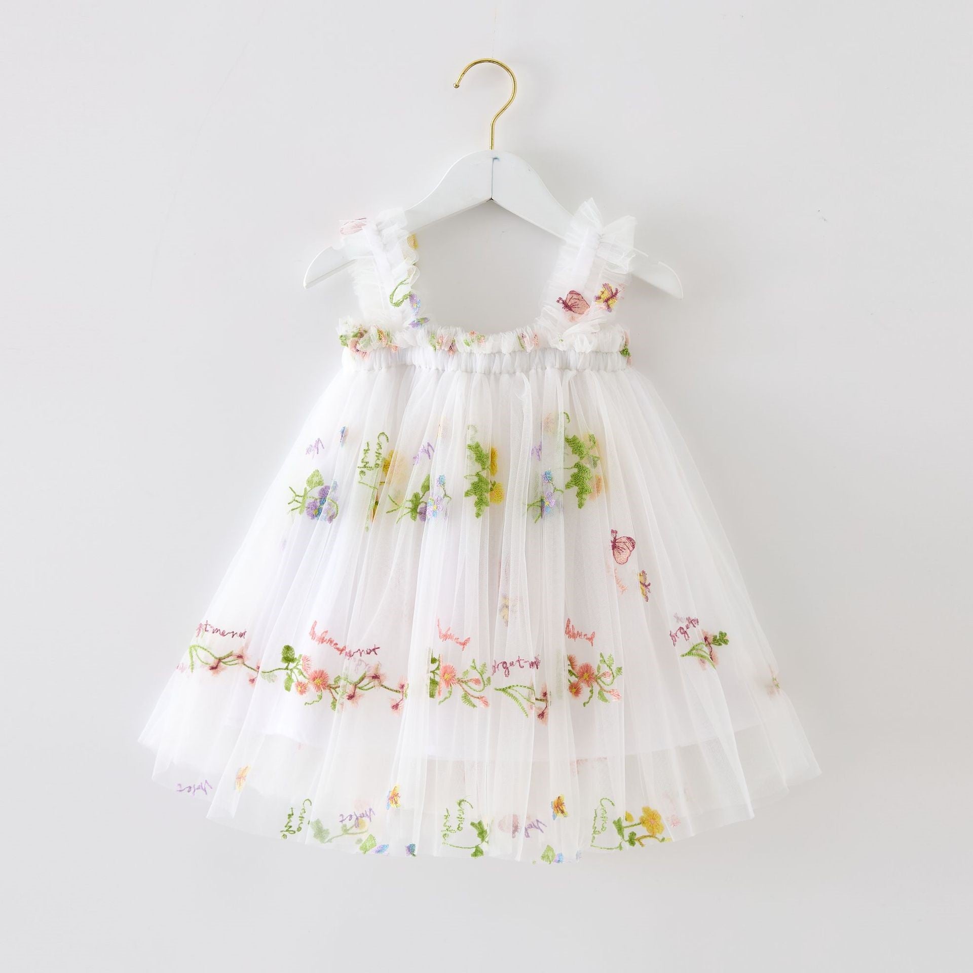 (In Production)Girls Spring&Summer Floral Embroidery Tulle Dress
