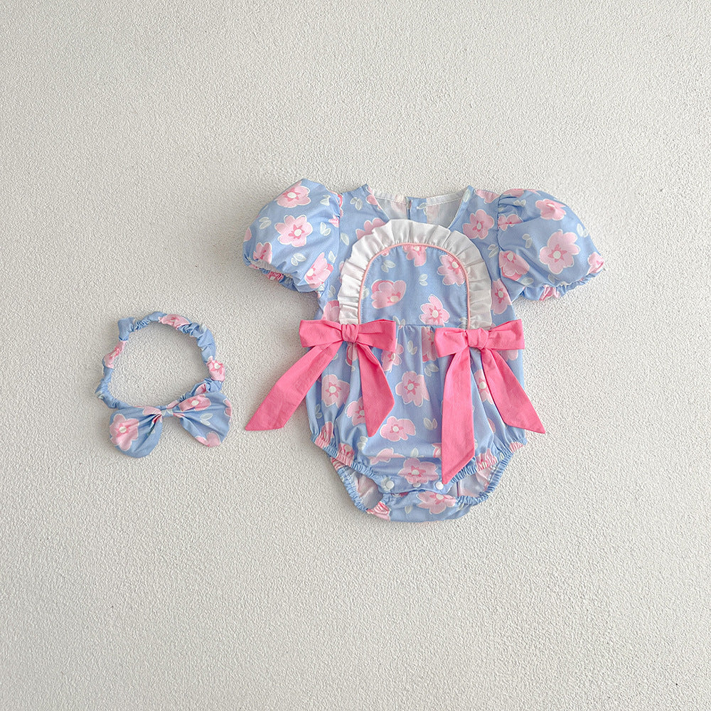 (In Production)Sisters Spring&Summer Floral Print Bow Dress,Romper