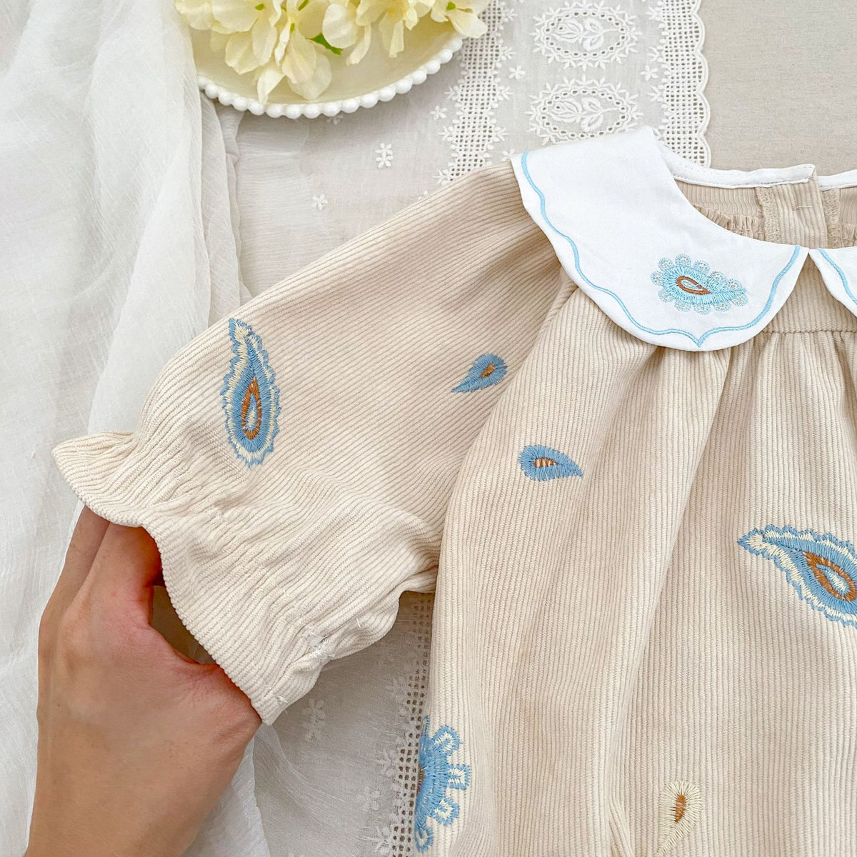 (Pre Order 2 Weeks)Sisters Fall Embroidery corduroy Dress&Romper
