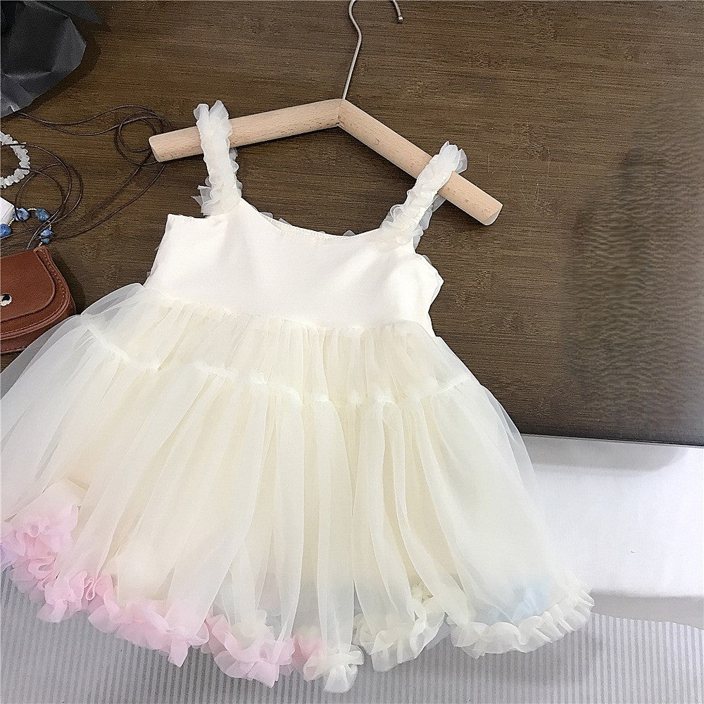 (In Production)Girls Summer White Halter Tulle Dress