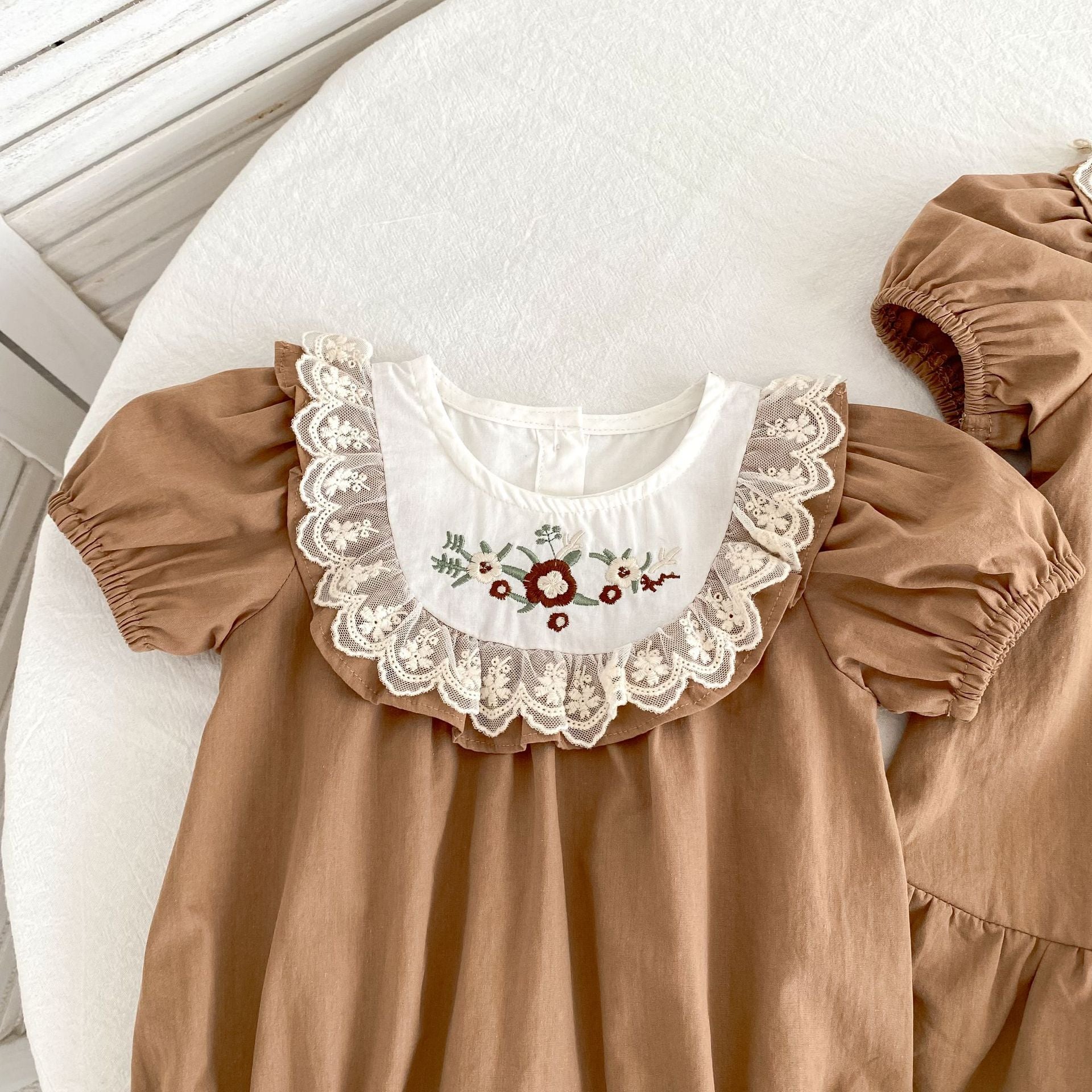 (Pre Order 2 Weeks)Sisters Fall Floral Embroidery Lace Ruffle Dress&Romper
