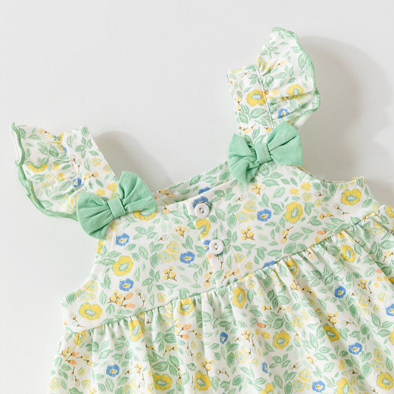 (In Production)Girls Spring&Summer Floral Print Bow Dress