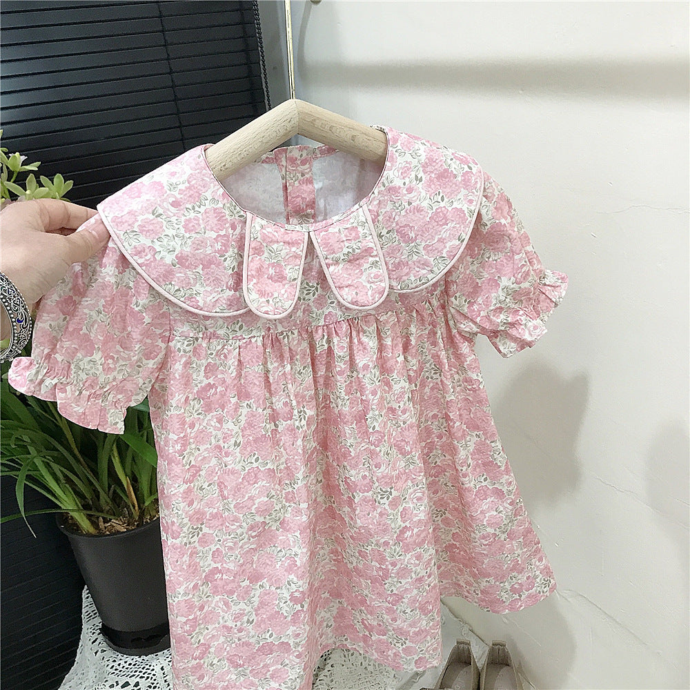 (In Production)Girls Spring&Summer Floral Print Doll Collar Dress
