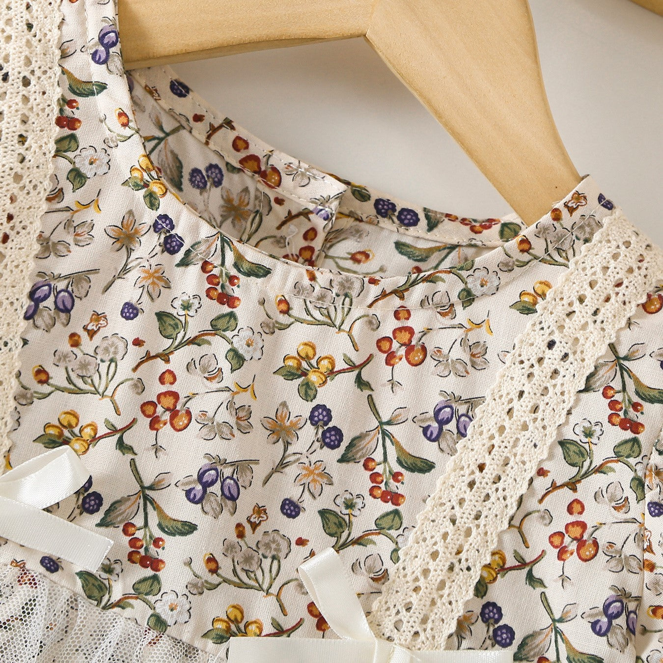 (In Production)Toddler Girls Spring&Summer Floral Print Lace Romper