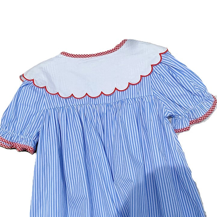 (In Production)Girls Summer Back To School Applique Cotton Dress