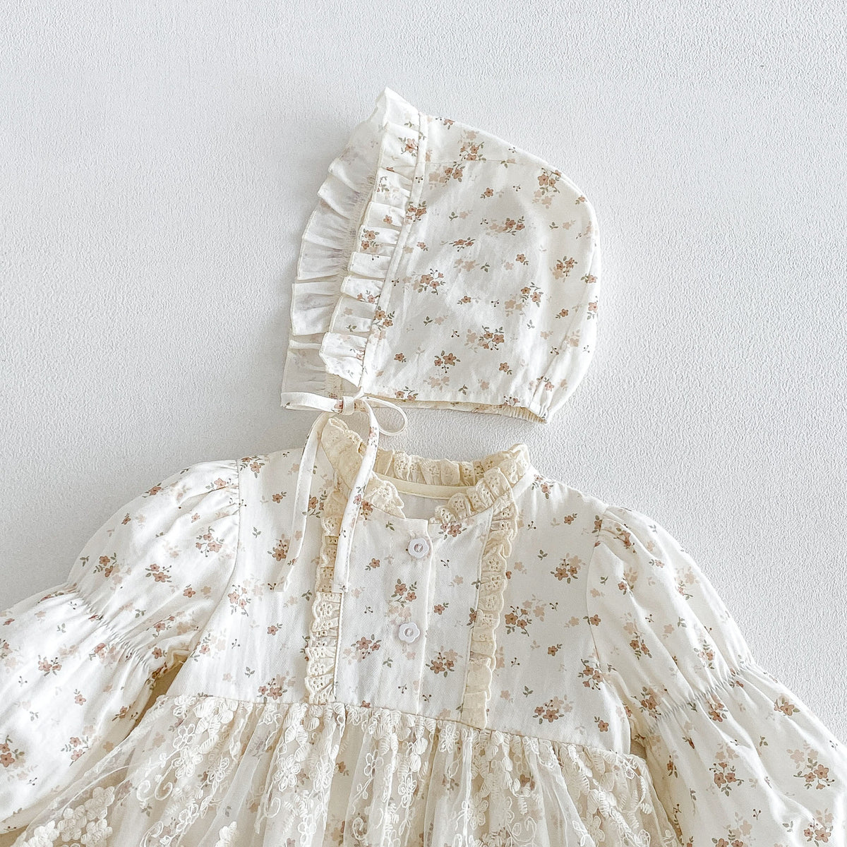 (Pre Order 2 Weeks)Toddler Girls Fall Floral Print Lace Romper with Hat