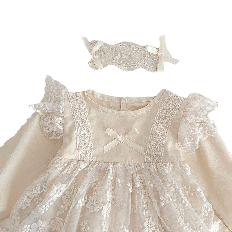 (In Production)Toddler Girls Fall&Winter Lace Bow Romper