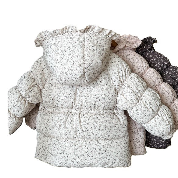 (In Production)Girls Fall&Winter Floral Print Coat with Hat