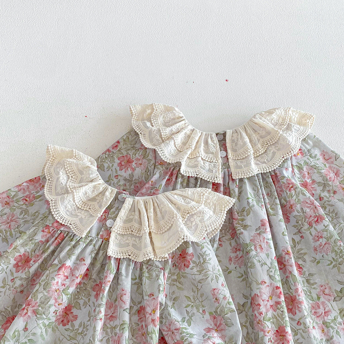 (Pre Order 2 Weeks)Sisters Fall Floral Print Ruffle Collar Dress&Romper