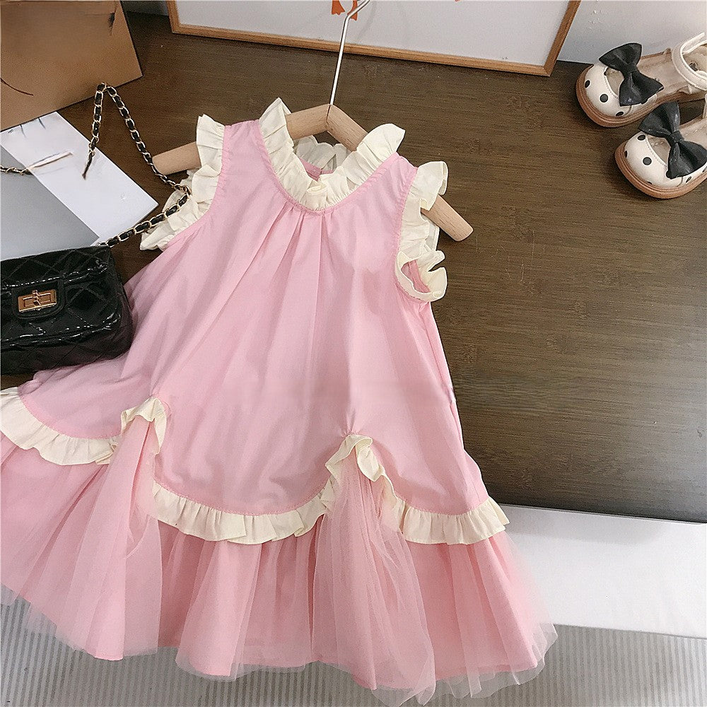 (In Production)Girls Spring&Summer Pink Ruffle Gauzy Dress