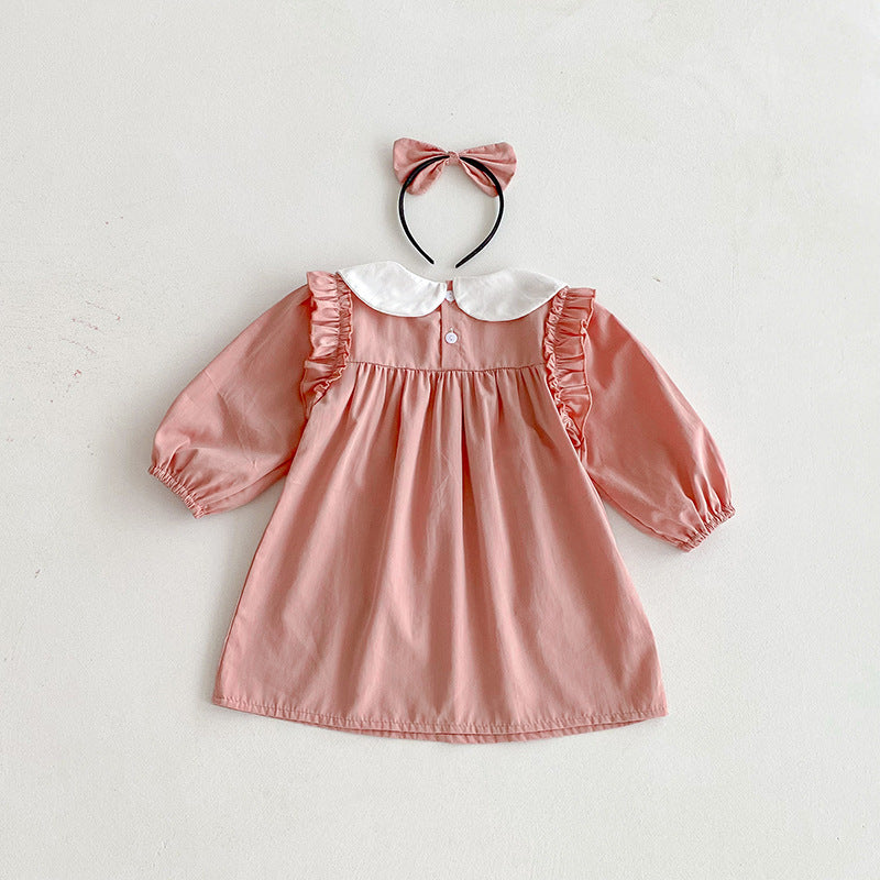 (In Production)Sisters Spring Pink Bow Doll Collar Dress&Romper