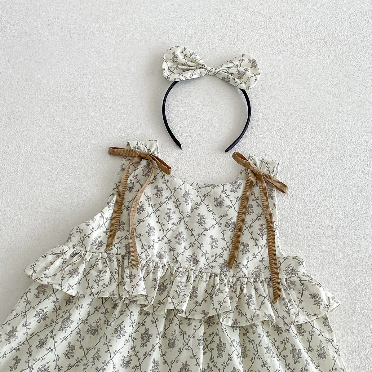 (In Production)Sisters Summer Ruffle Bow Dress&Romper