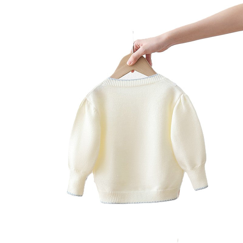 (In Production)Girls Fall&Winter Solid-color Bow Cardigan