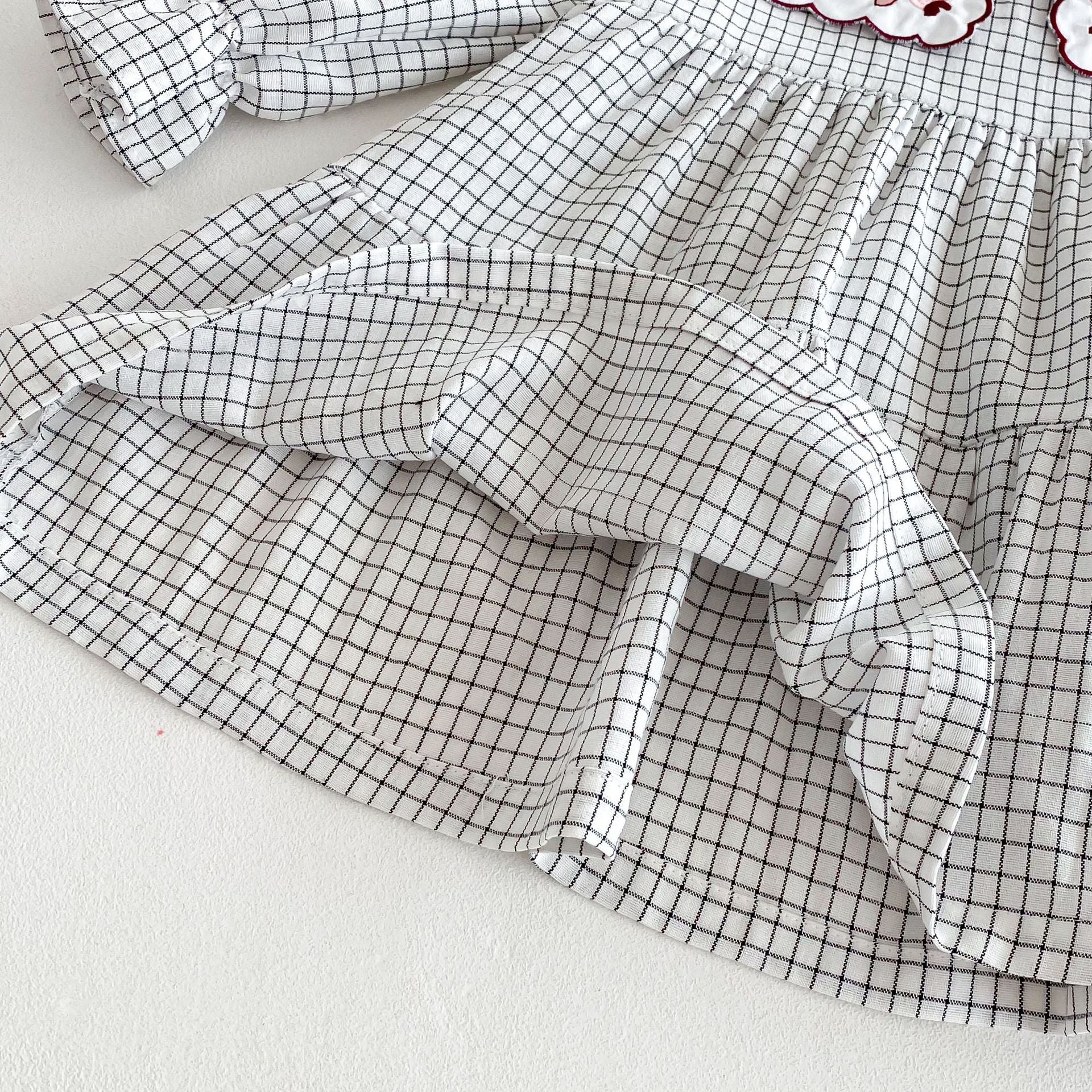 (In Production)Girls Fall Floral Embroidery Scallop Collar Dress