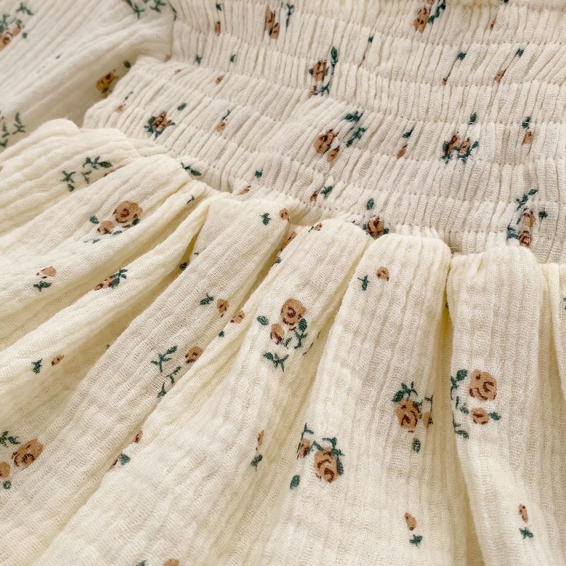 (In Production)Girls Fall Floral Print Smocked Romper