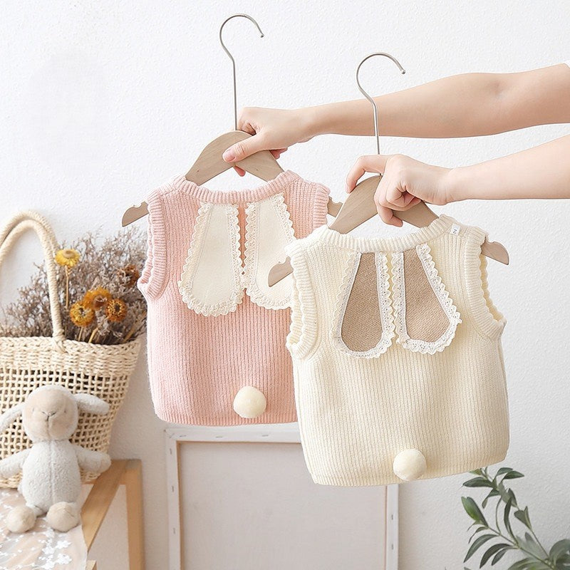 (In Production)Girls Easter Bunny Ear Shape Vest Cardigan