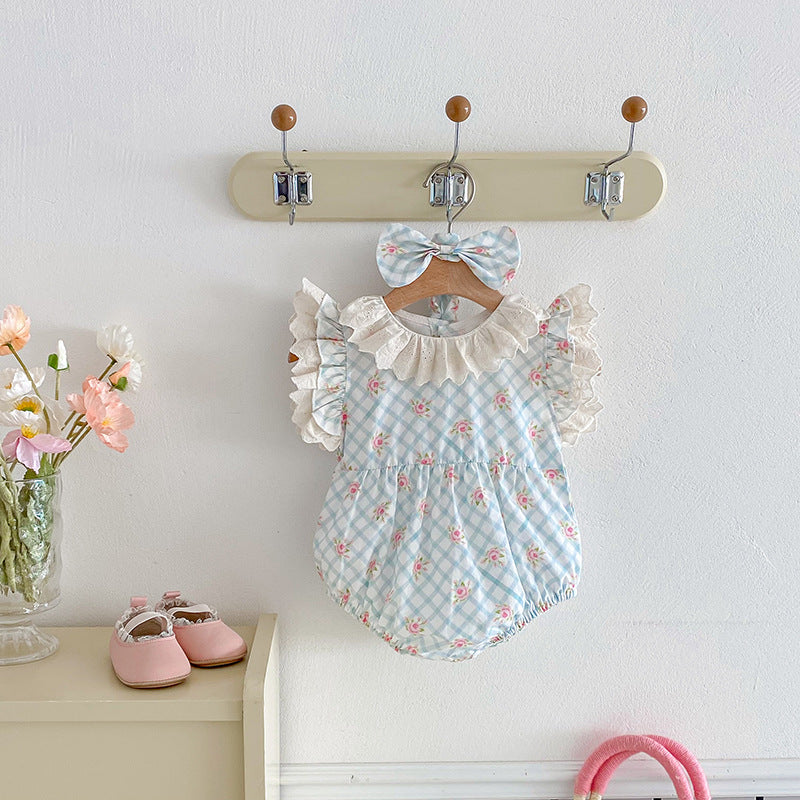 (In Production)Sisters Spring&Summer Floral Print Lace Ruffle Dress,Romper