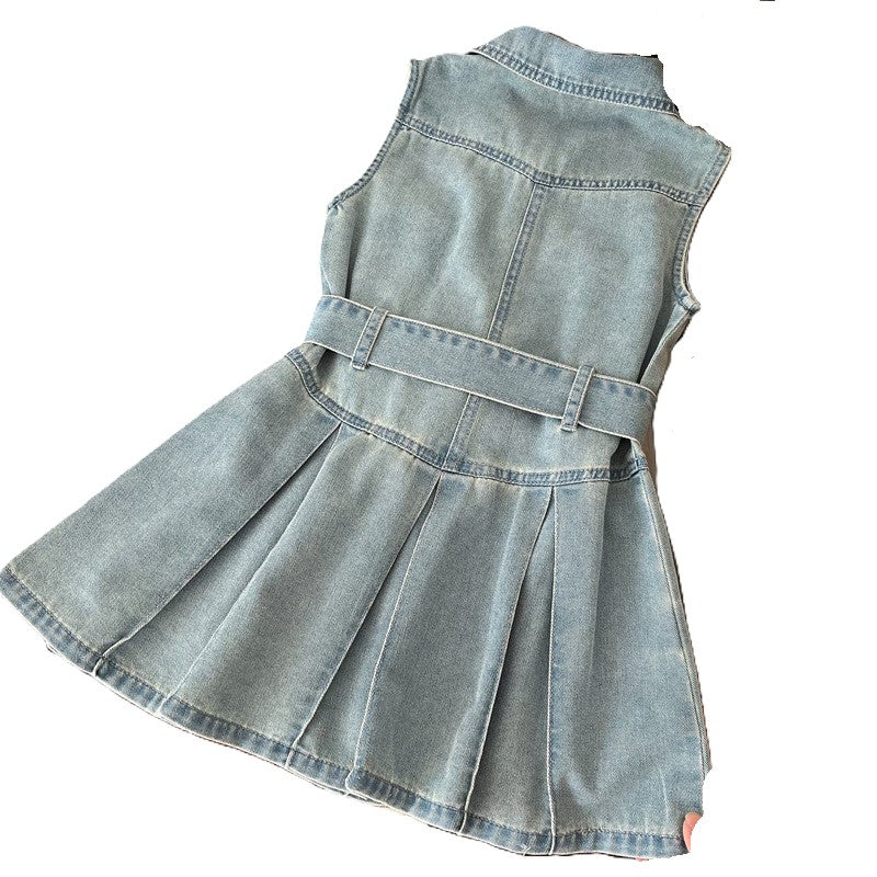 (In Production)Girls Summer Denim Sleeveless Dress