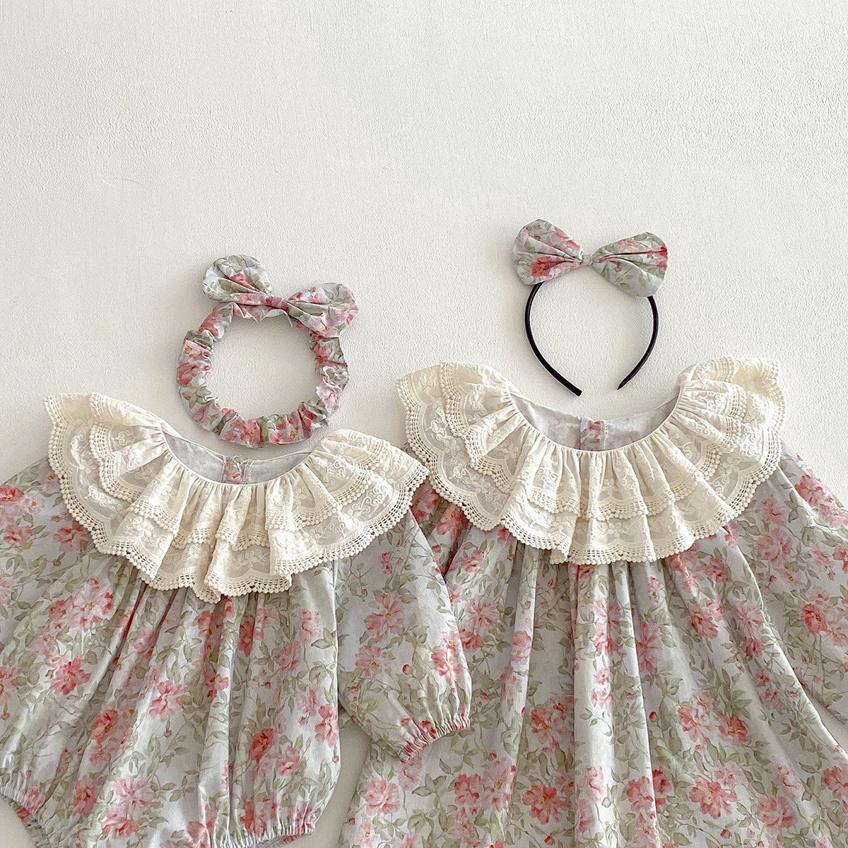 (Pre Order 2 Weeks)Sisters Fall Floral Print Ruffle Collar Dress&Romper