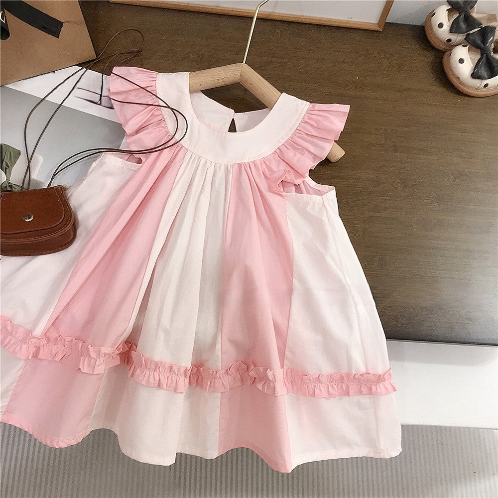 (In Production)Girls Spring&Summer Pink Flying Sleeves Dress