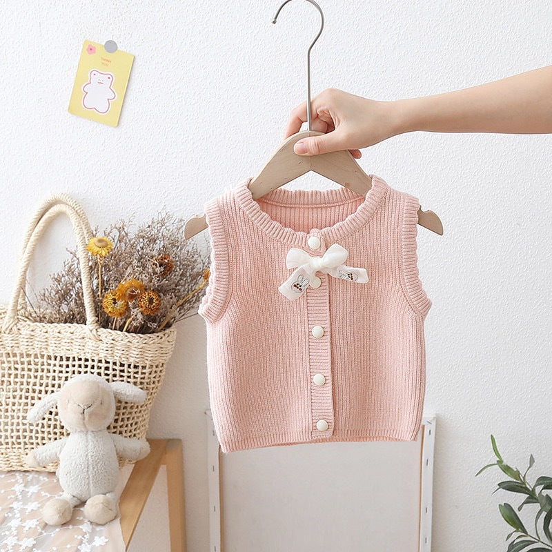 (In Production)Girls Easter Bunny Ear Shape Vest Cardigan