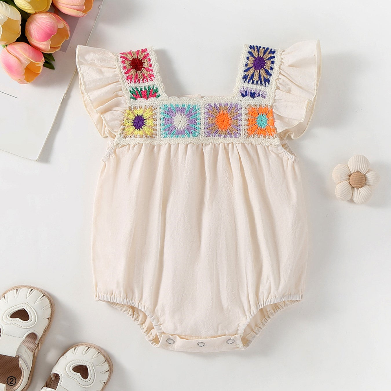 (In Production)Toddler Girls Spring&Summer Ethnic Style Embroidery Romper