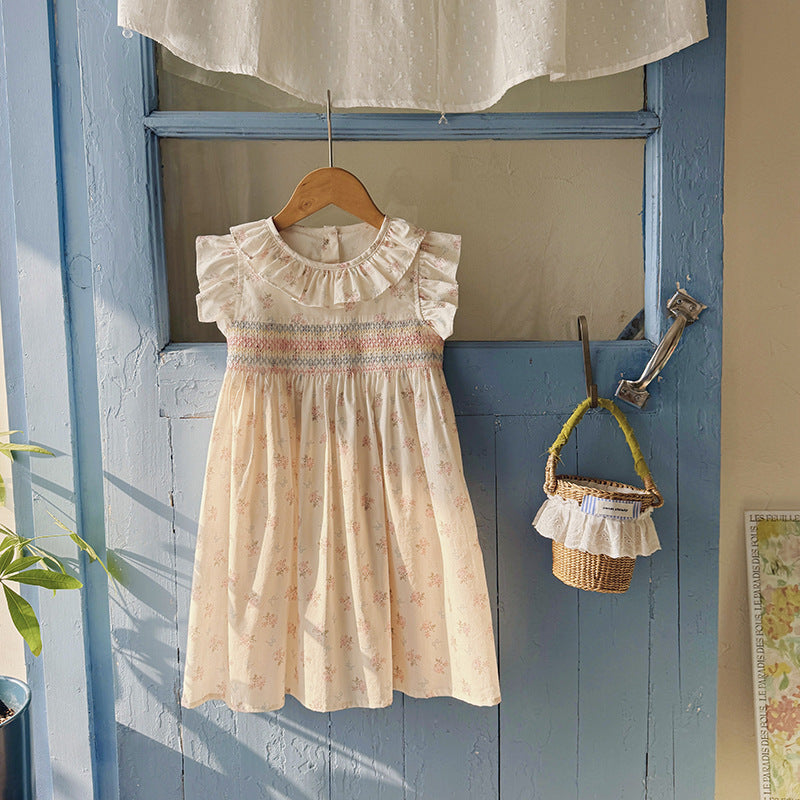 (In Production)Girls Spring&Summer Floral Print Smocked Dress
