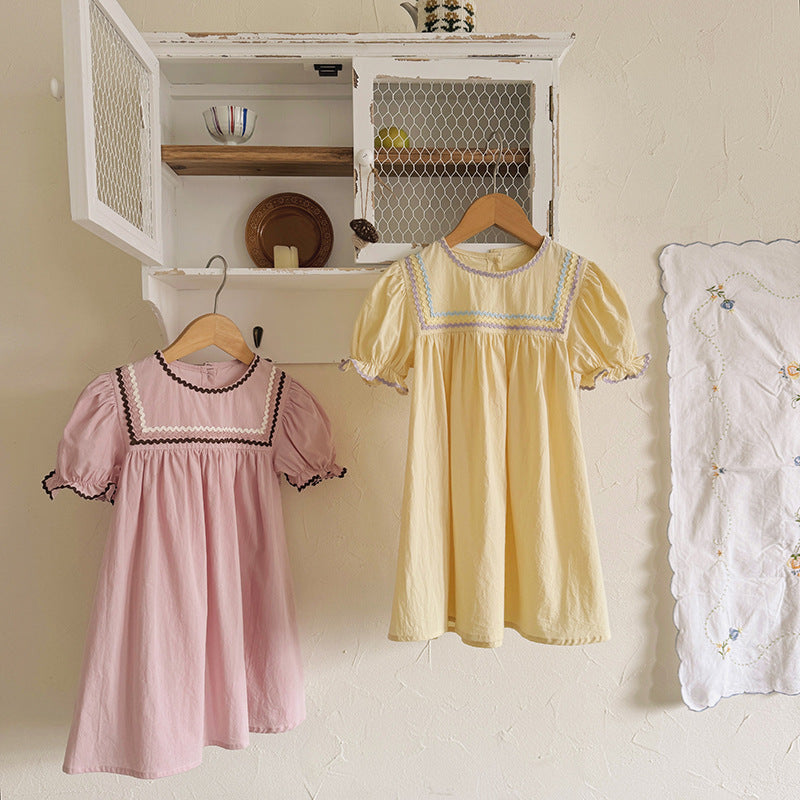 (In Production)Girls Spring&Summer Puff Sleeves Cotton Dress