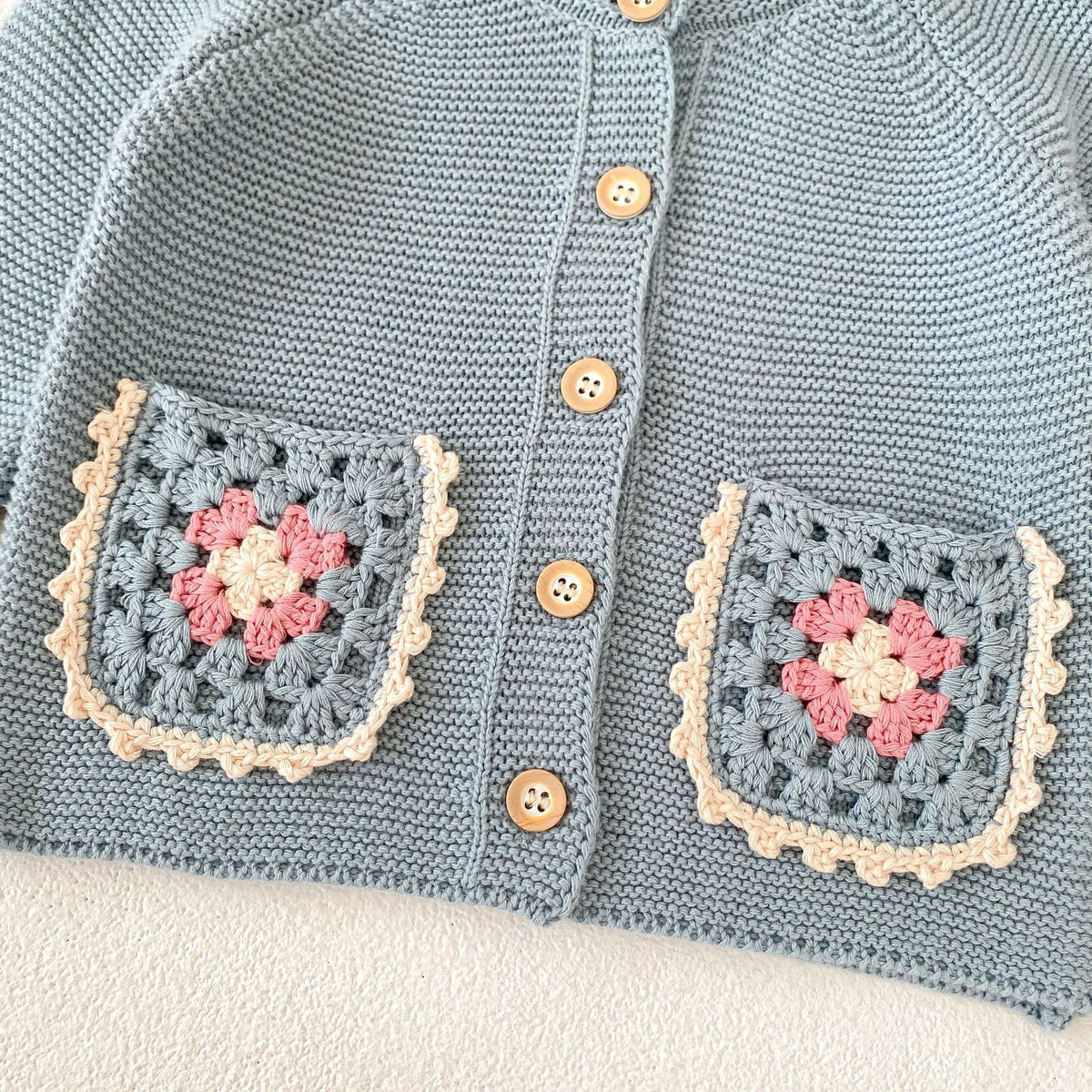 (Pre Order 2 Weeks)Kids Fall Floral Embroidery Pockets Sweater Cardigan