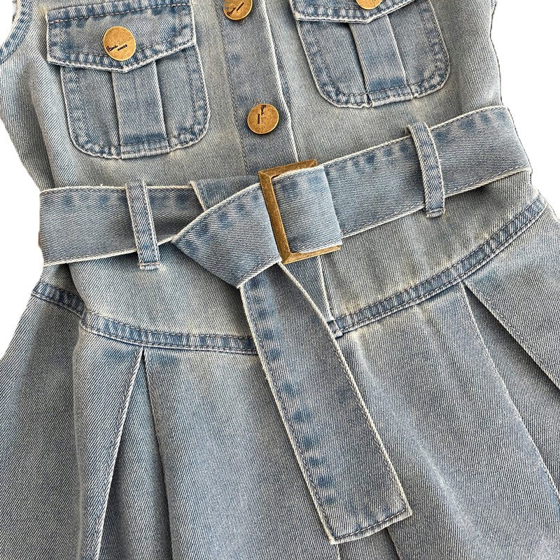 (In Production)Girls Summer Denim Sleeveless Dress