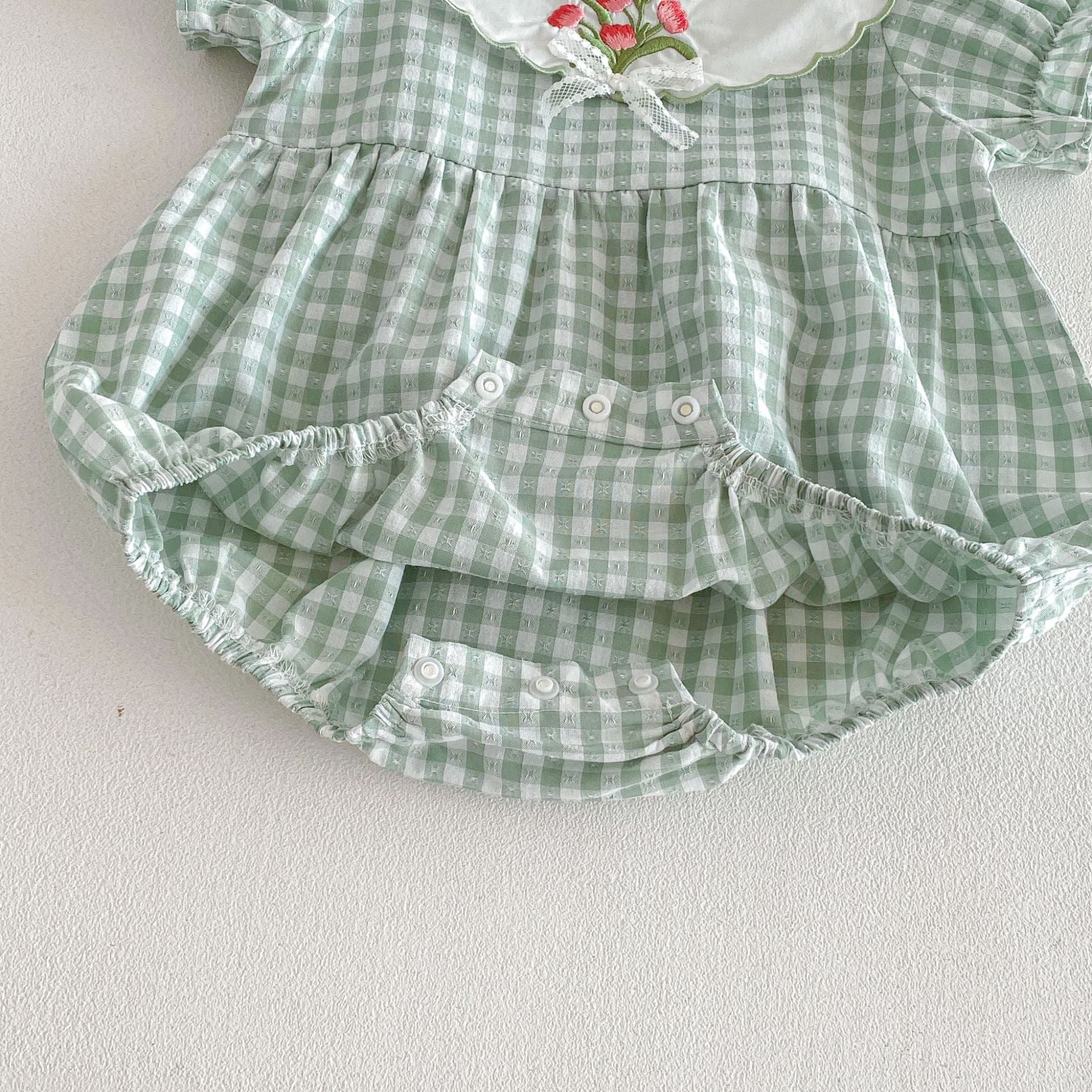 (In Production)Sisters Summer Floral Embroidery Scallop Collar Dress&Romper