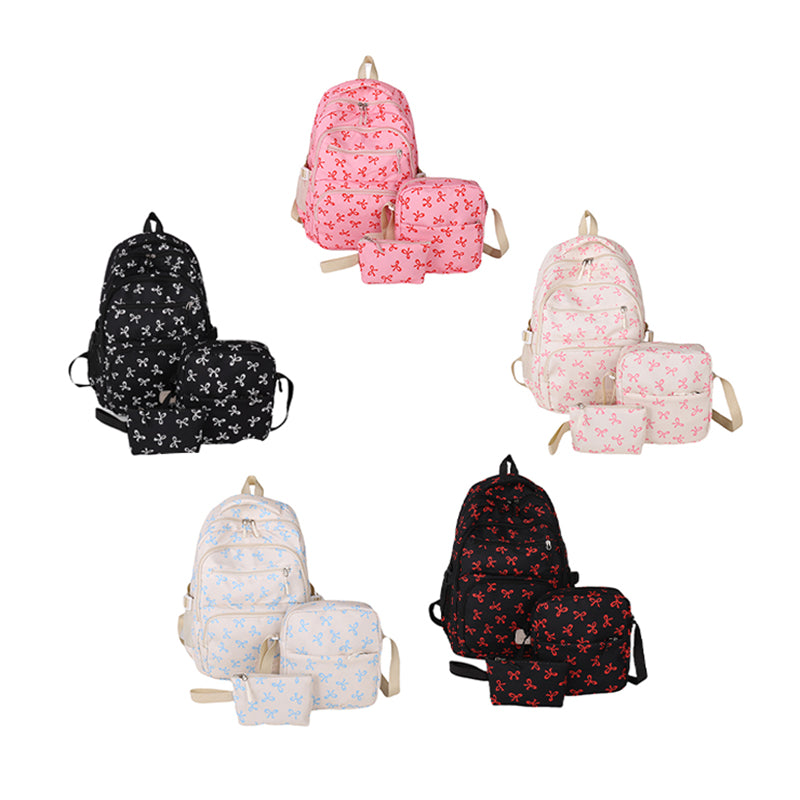 (Pre Order)Bow Print Backpack,Shoulder Bag&Purse 3Pcs