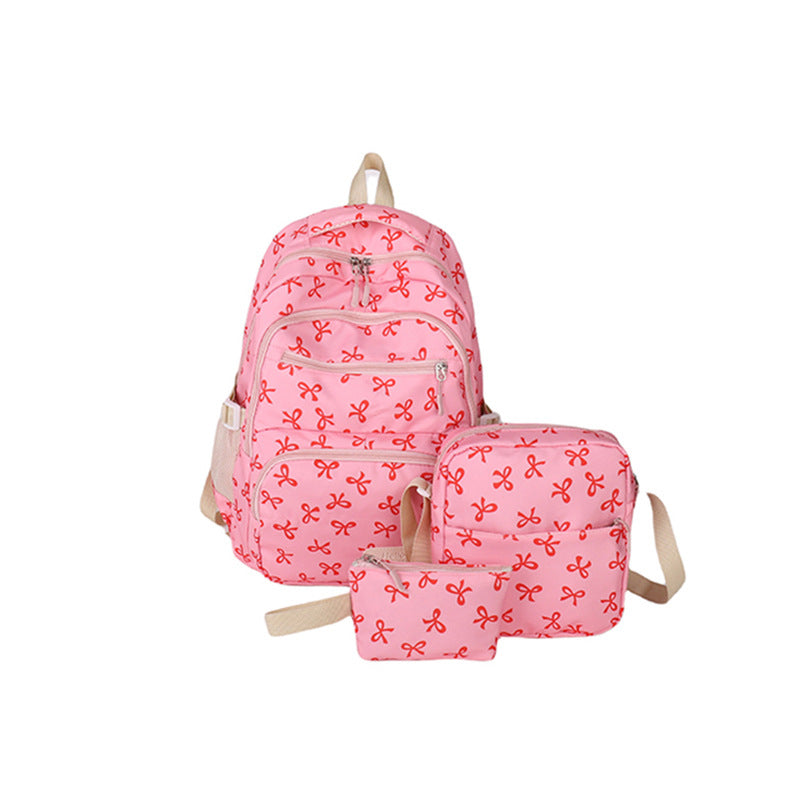 (Pre Order)Bow Print Backpack,Shoulder Bag&Purse 3Pcs