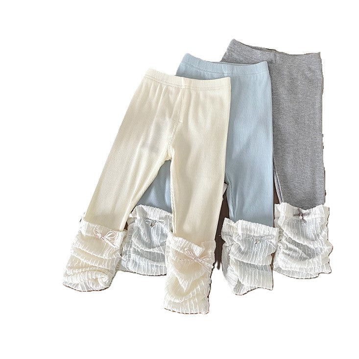 (In Production)Girls Lace Bow Leggings