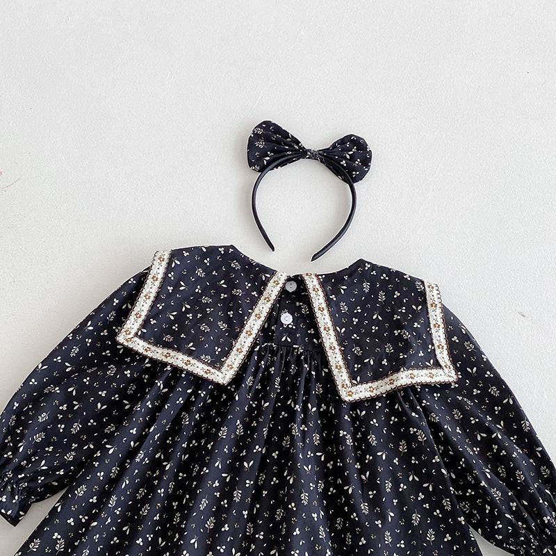 (In Production)Sisters Fall&Winter Floral Print Dress,Romper