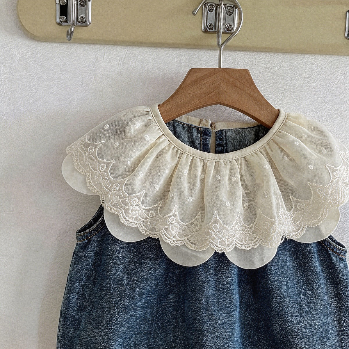 (In Production)Toddler Girls Spring&Summer Denim Lace Romper
