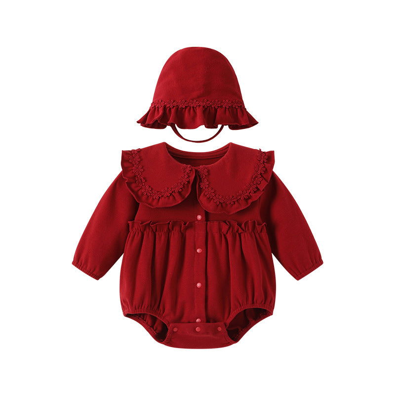 (In Production)Toddler Girls Christmas Cotton Romper with Hat