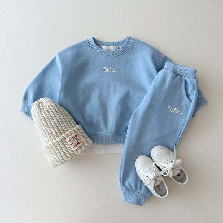 (Pre Order 2 Weeks)Girls Fall Butter Embroidery Sweatshirt Set