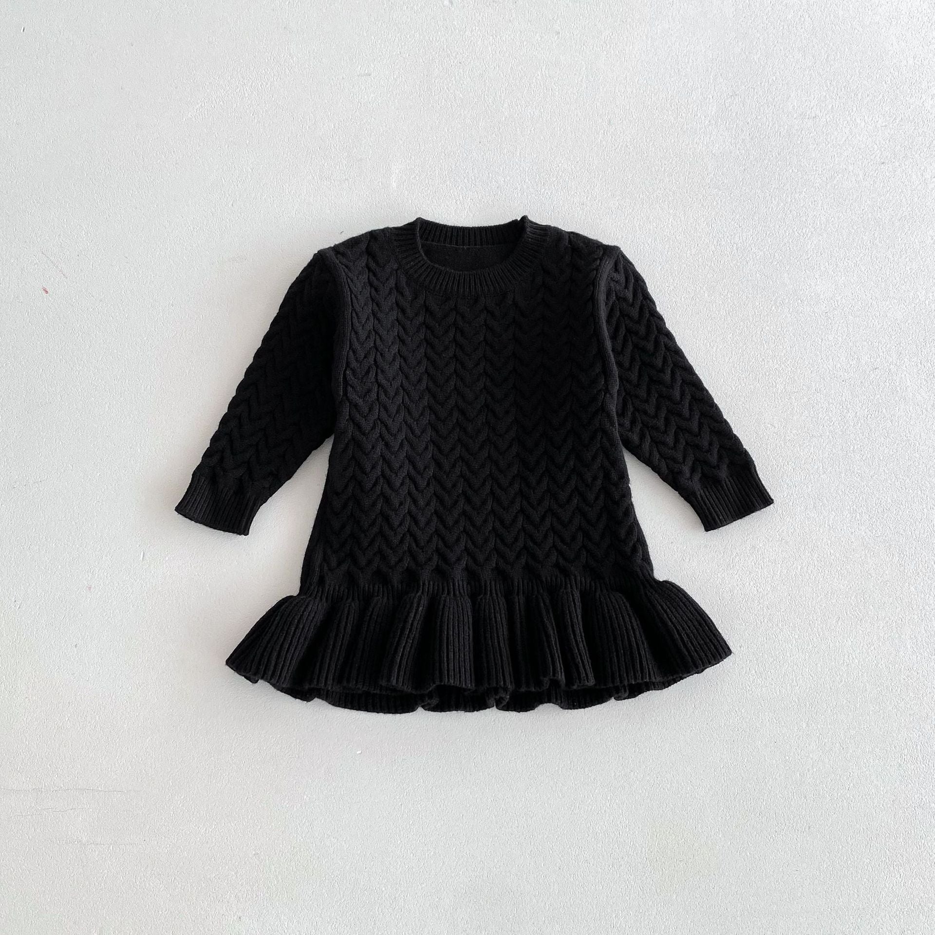 (Pre Order)Girls Fall Twist Crew-neck Knitted Dress