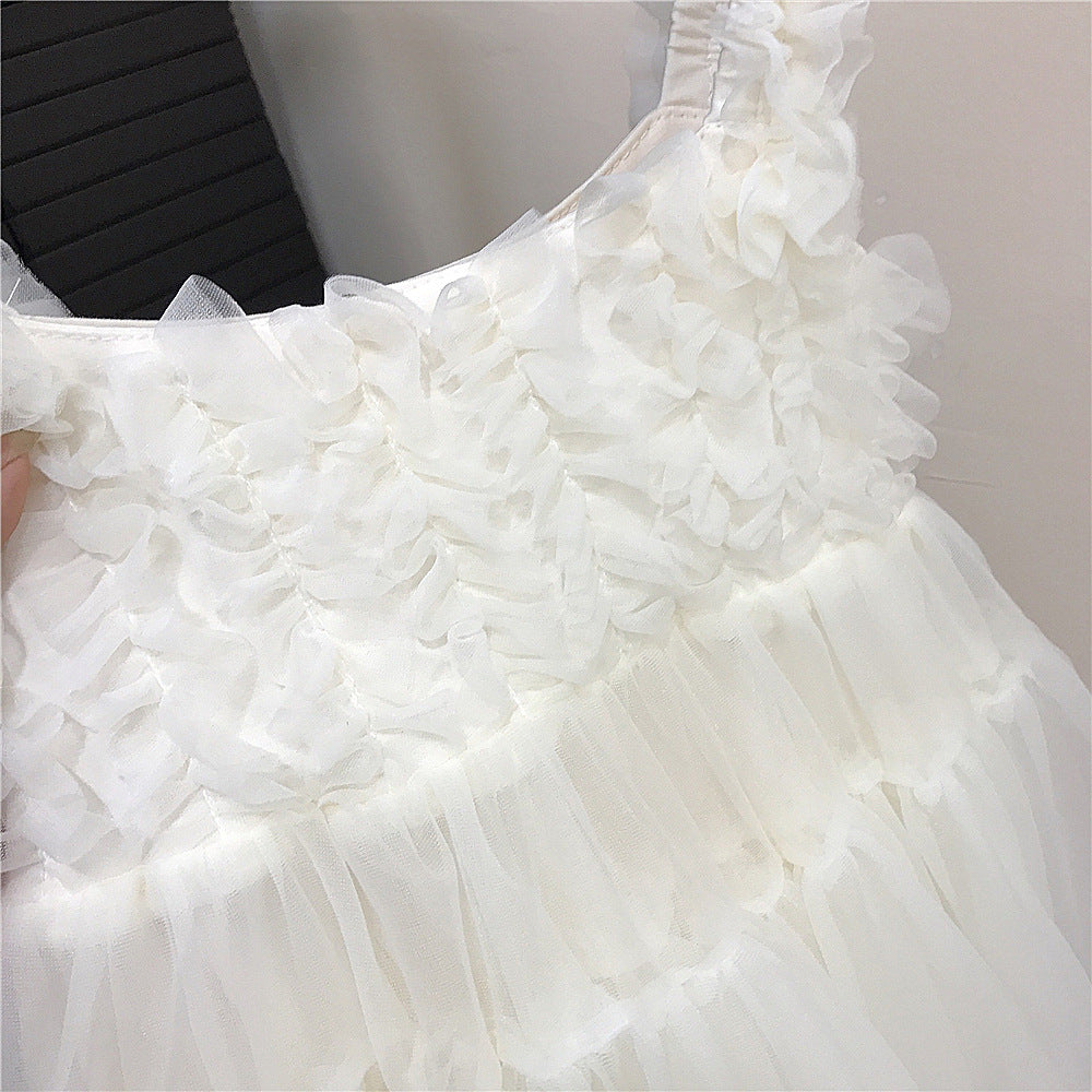 (In Production)Girls Summer White Halter Tulle Dress